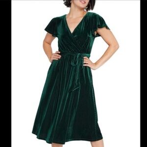 ModCloth green velvet faux wrap dress